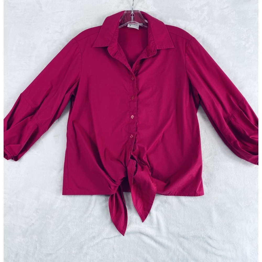 2/$30 Finley Shirt Sz S Magenta Poplin Knot Front 3/4 Sleeve Dopamine Feminine